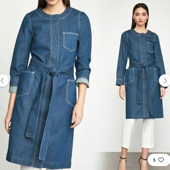 BCBG Blue Jean Denim Button Down Tie Trench Coat Dress XS